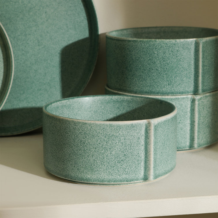 Green and White Ceramic 24-Piece Dinnerware Set for 8