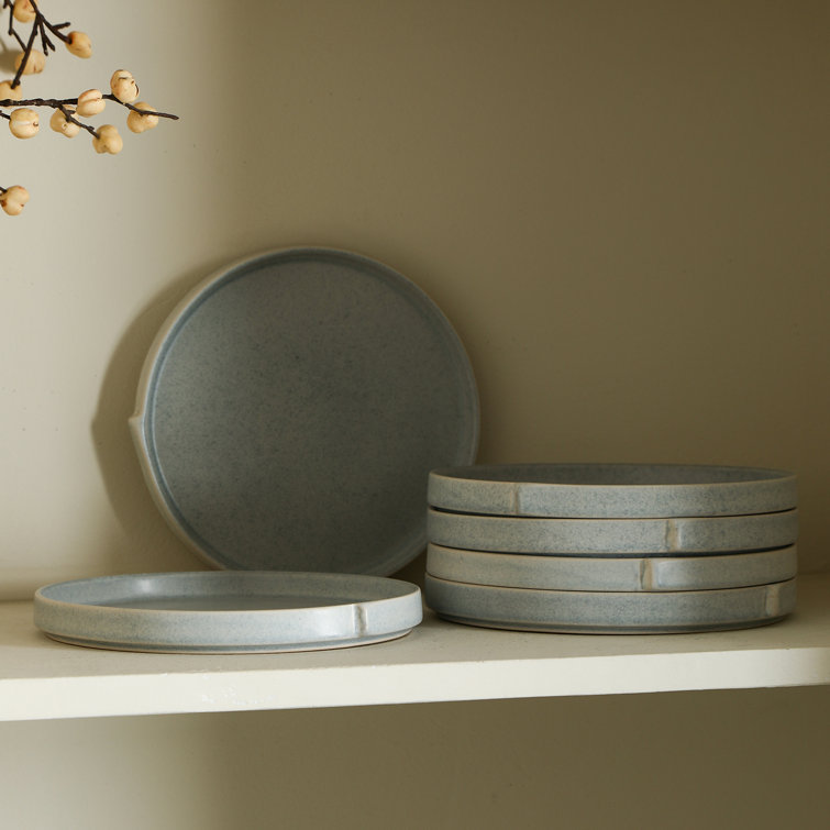 Blue-Grey Round Ceramic Dinner Plate Set, Microwave Safe, 12"