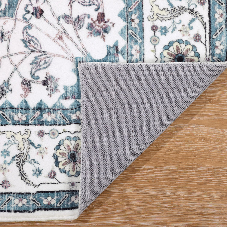Blue and White Washable Oriental Tufted Area Rug 3' x 5'