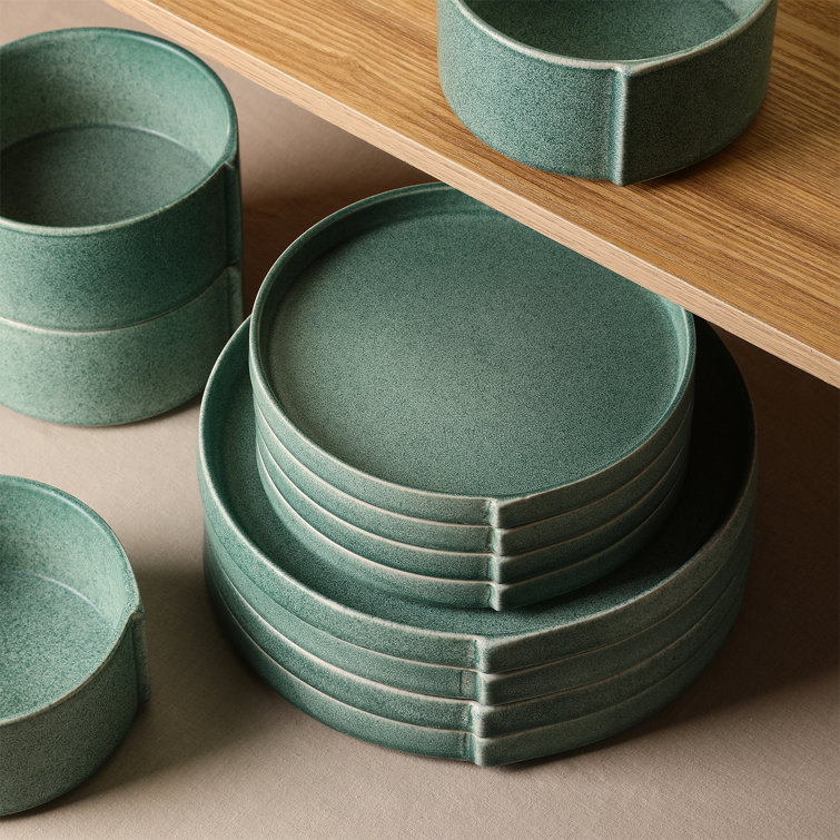 Green and White Ceramic 24-Piece Dinnerware Set for 8