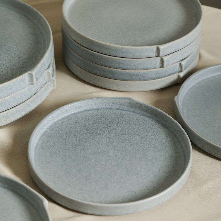 Blue-Grey Round Ceramic Dinner Plate Set, Microwave Safe, 12"