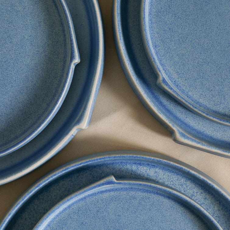 Blue Ceramic Minimalist Round Salad Plate Set, 7.4 inches, Set of Four