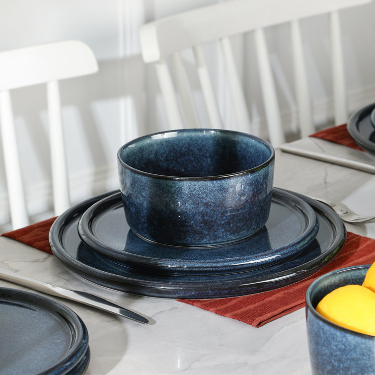 Blue Porcelain Round Pasta Bowl Set, 4-Piece
