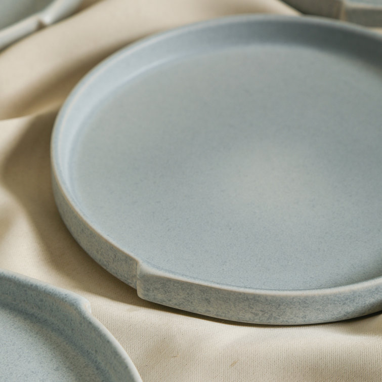 Blue-Grey Round Ceramic Dinner Plate Set, Microwave Safe, 12"