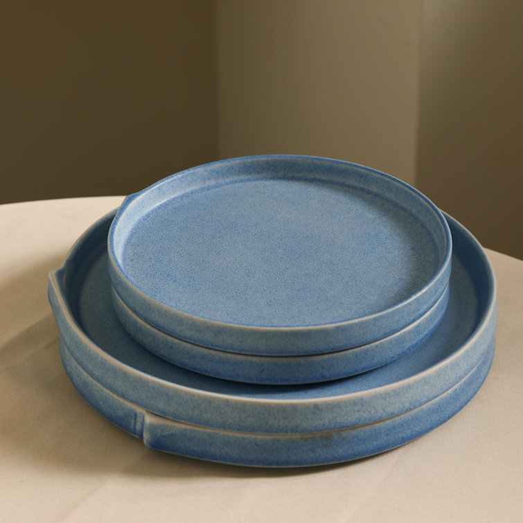 Blue Ceramic Minimalist Round Salad Plate Set, 7.4 inches, Set of Four