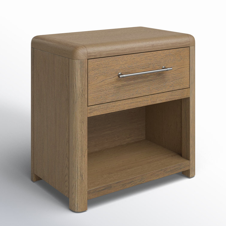 Natural Rubberwood and Oak Veneer 1-Drawer Nightstand