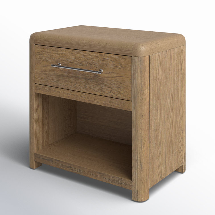 Natural Rubberwood and Oak Veneer 1-Drawer Nightstand