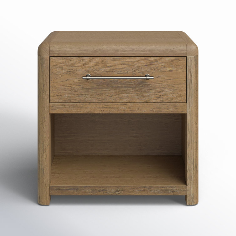 Natural Rubberwood and Oak Veneer 1-Drawer Nightstand