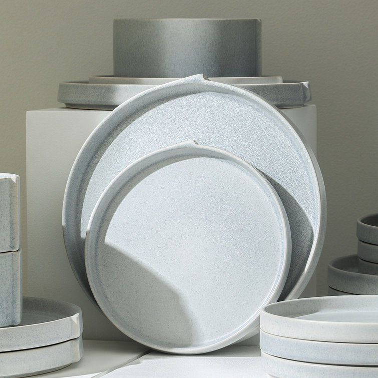 Blue-Grey Round Ceramic Dinner Plate Set, Microwave Safe, 12"