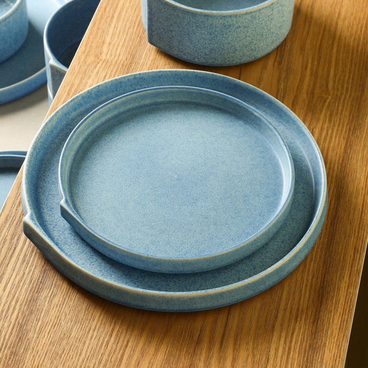 Blue Ceramic Minimalist Round Salad Plate Set, 7.4 inches, Set of Four