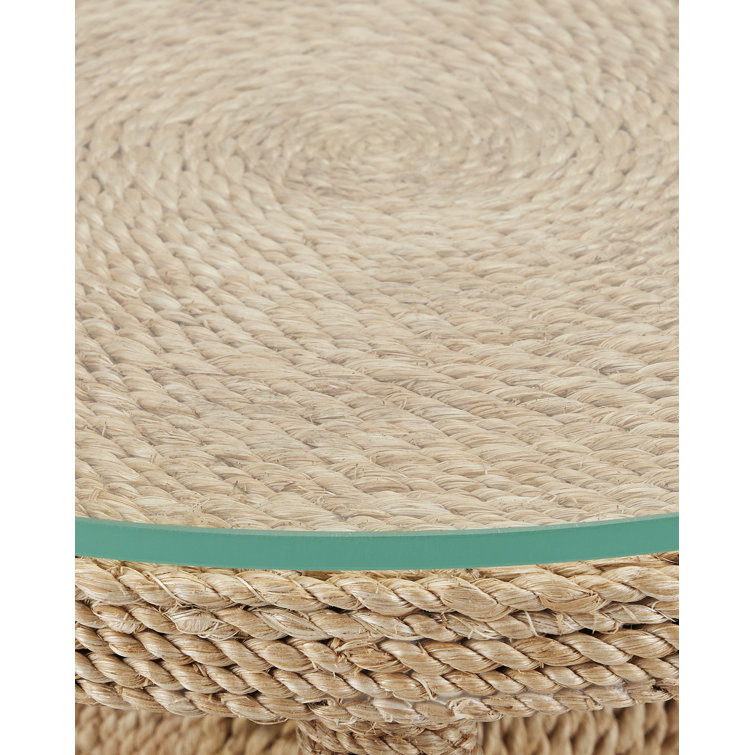 Natural Abaca Rope Round Accent Table with Glass Top