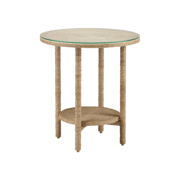 Natural Abaca Rope Round Accent Table with Glass Top