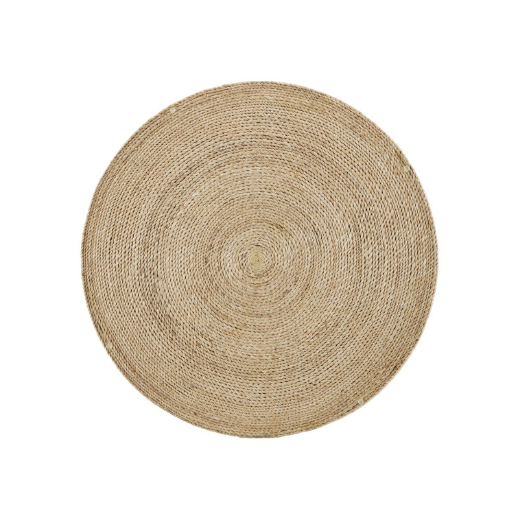 Natural Abaca Rope Round Accent Table with Glass Top