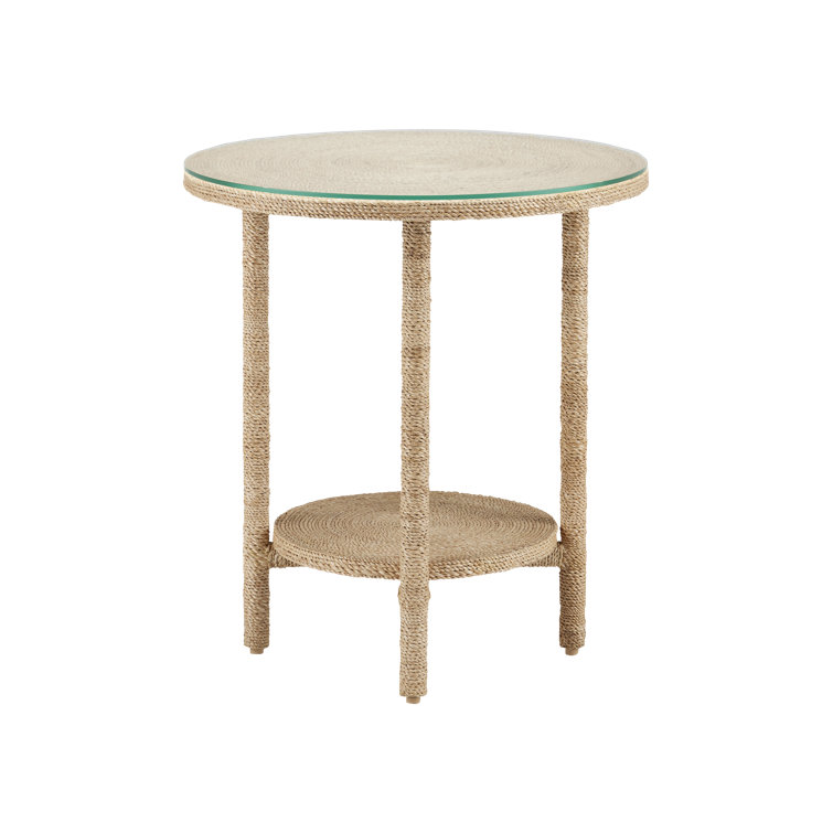 Natural Abaca Rope Round Accent Table with Glass Top