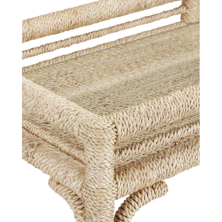 Natural Abaca Rope Bar Cart with Glass Shelves and Casters