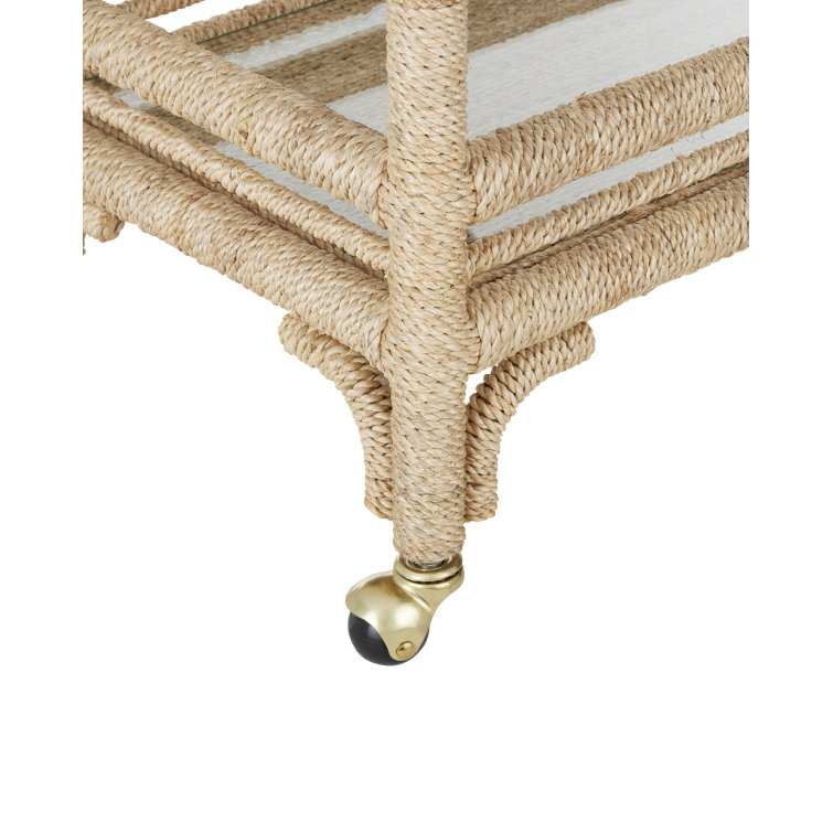 Natural Abaca Rope Bar Cart with Glass Shelves and Casters