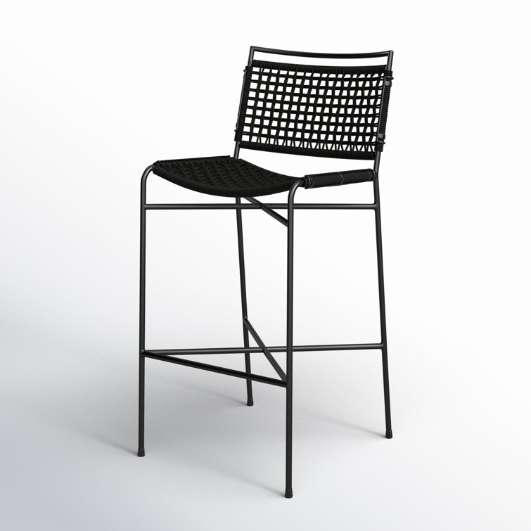 Black Woven Rope and Iron Outdoor Bar Stool