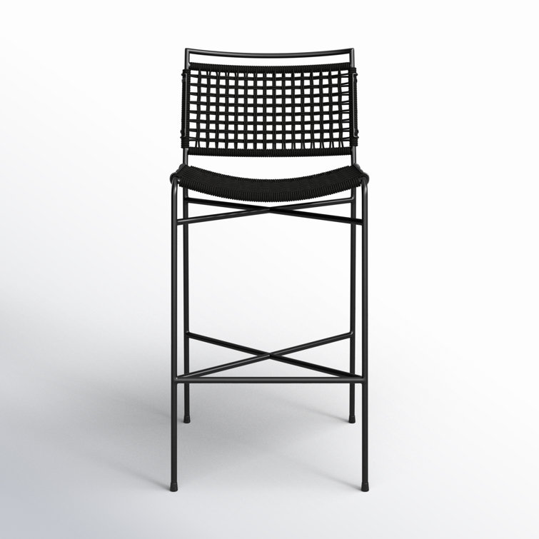 Black Woven Rope and Iron Outdoor Bar Stool