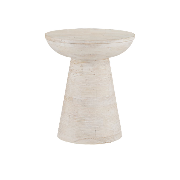 Whitewashed Round Wood and Metal Accent Table