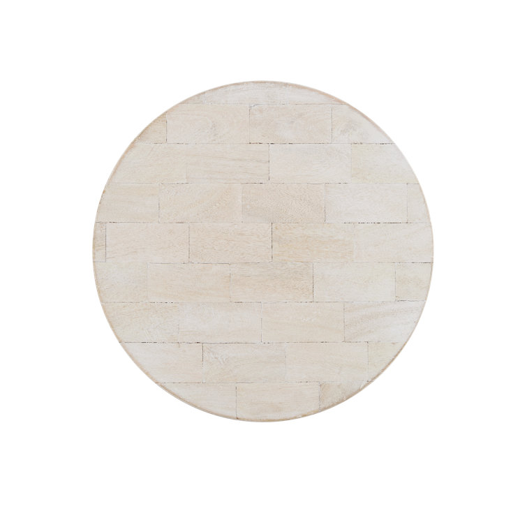 Whitewashed Round Wood and Metal Accent Table