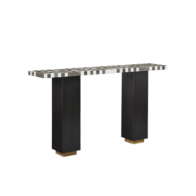 Gentry Black and White Marble Console Table with Brass Inlay
