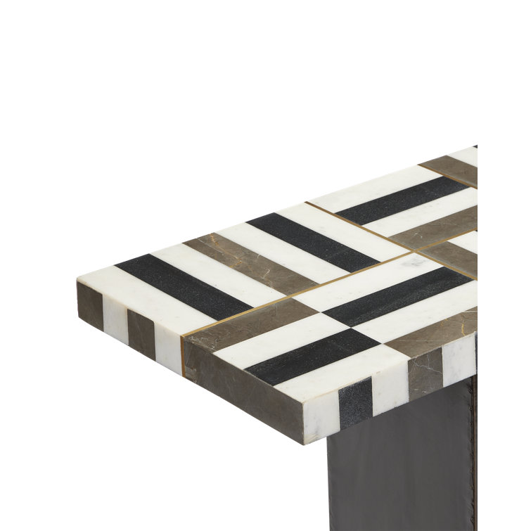 Gentry Black and White Marble Console Table with Brass Inlay
