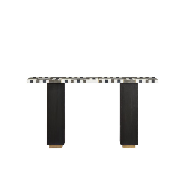 Gentry Black and White Marble Console Table with Brass Inlay