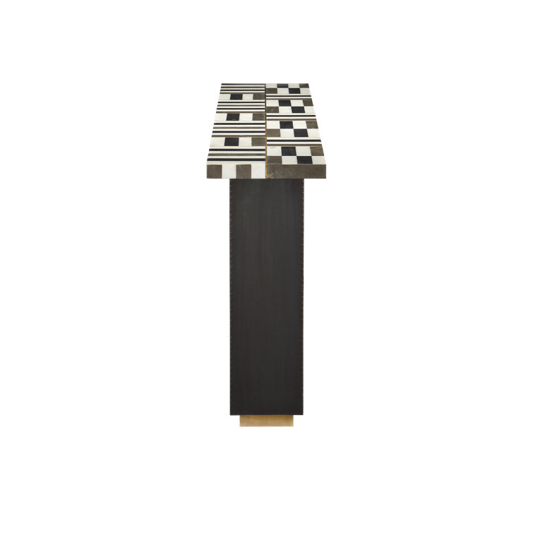 Gentry Black and White Marble Console Table with Brass Inlay