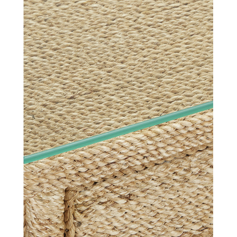 Natural Brown Carafe Rope-Wrapped Desk with Glass Top