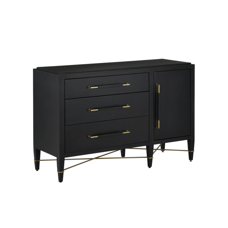 Verona Black Lacquered Linen Chest with Champagne Hardware