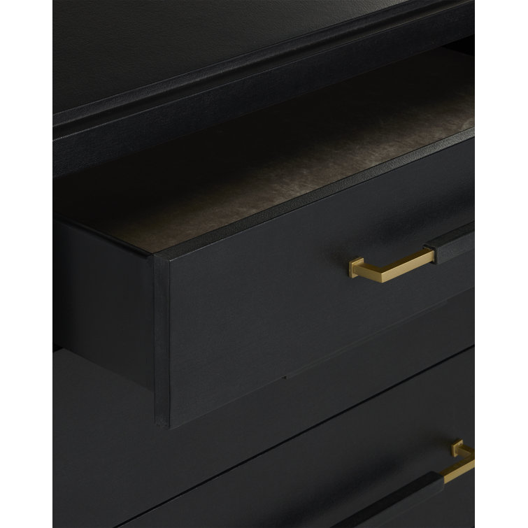 Verona Black Lacquered Linen Chest with Champagne Hardware