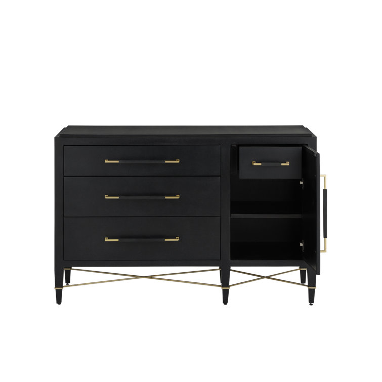 Verona Black Lacquered Linen Chest with Champagne Hardware