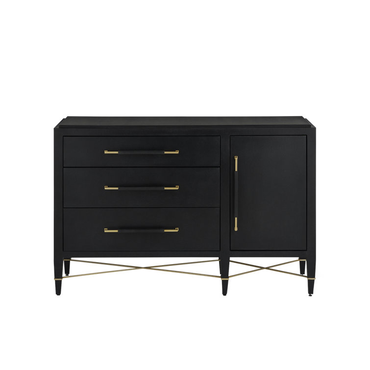 Verona Black Lacquered Linen Chest with Champagne Hardware