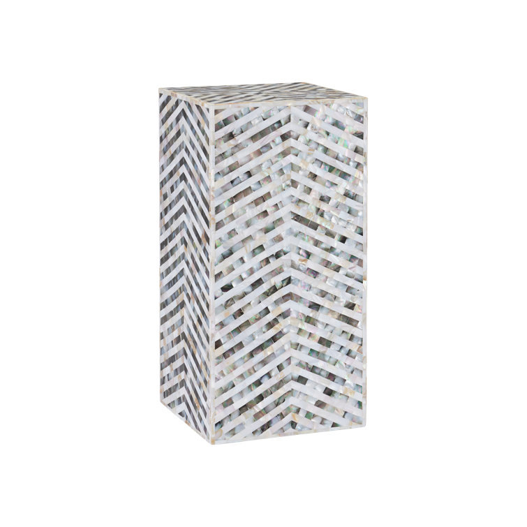 Handcrafted Gray and White Mother-of-Pearl Rectangular Accent Table