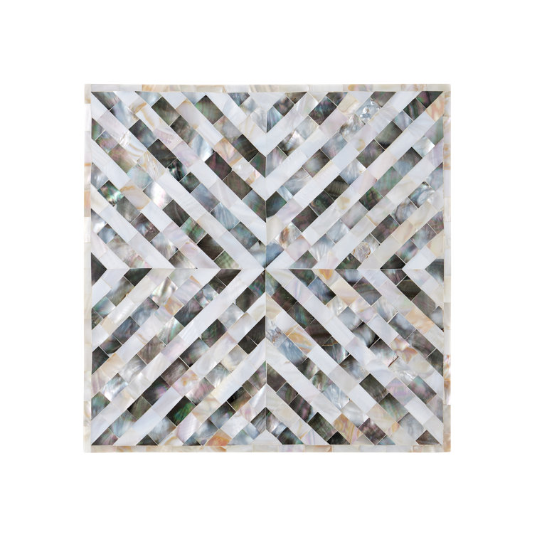 Handcrafted Gray and White Mother-of-Pearl Rectangular Accent Table