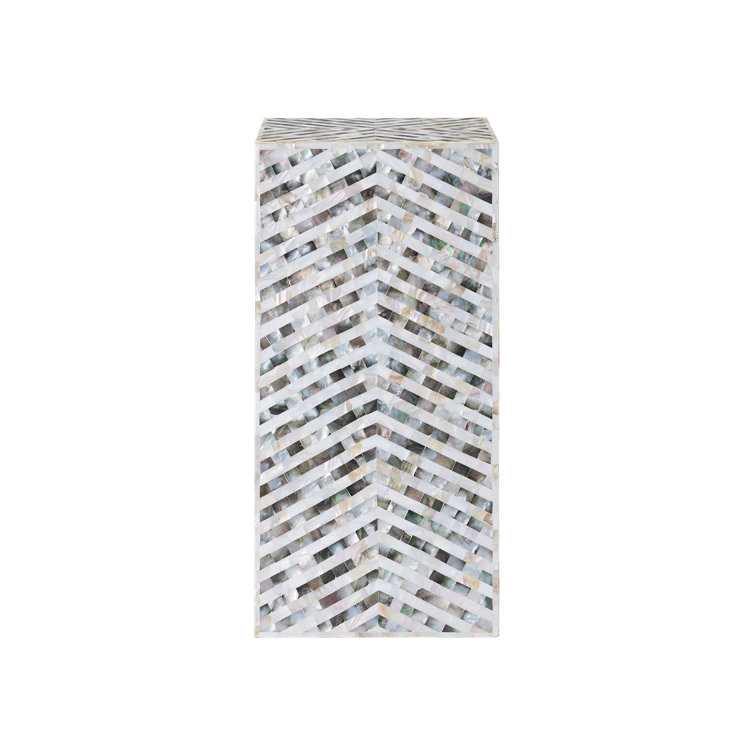 Handcrafted Gray and White Mother-of-Pearl Rectangular Accent Table