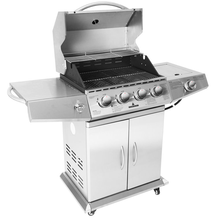 Stainless Steel 4-Burner Propane Gas BBQ Grill with Side Burner