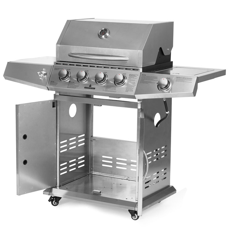 Stainless Steel 4-Burner Propane Gas BBQ Grill with Side Burner