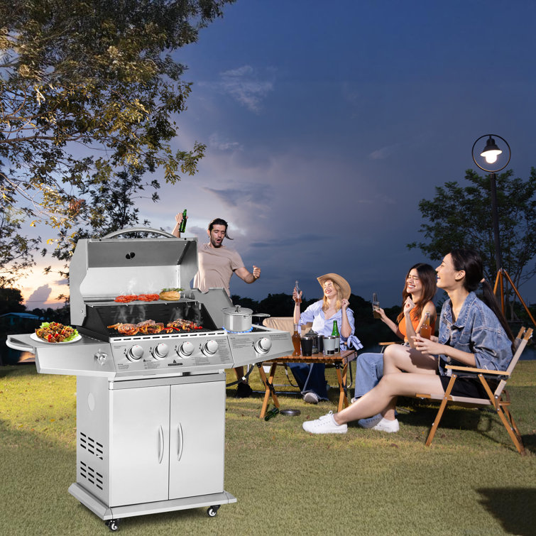 Stainless Steel 4-Burner Propane Gas BBQ Grill with Side Burner