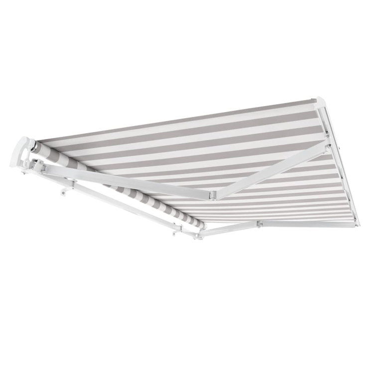Forest Green and White Stripe Retractable Patio Awning with Aluminum Frame
