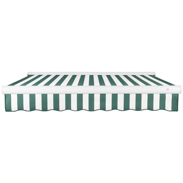 Forest Green and White Full-Cassette Manual Retractable Patio Awning, 10' x 8'