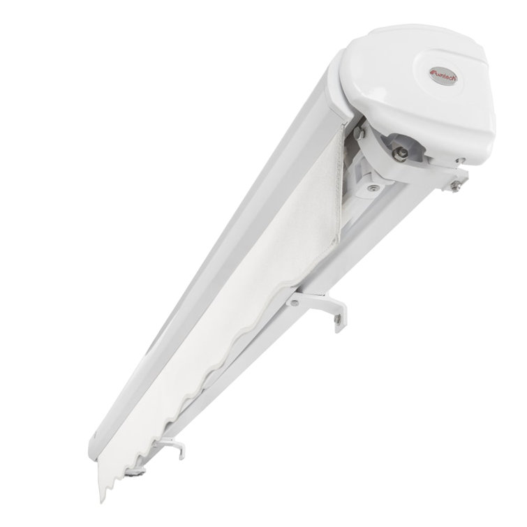 Off-White Acrylic Motorized Retractable Patio Awning with Steel Frame