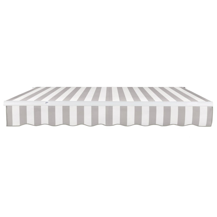 Gray and White Manual Retractable Patio Awning with Steel Frame