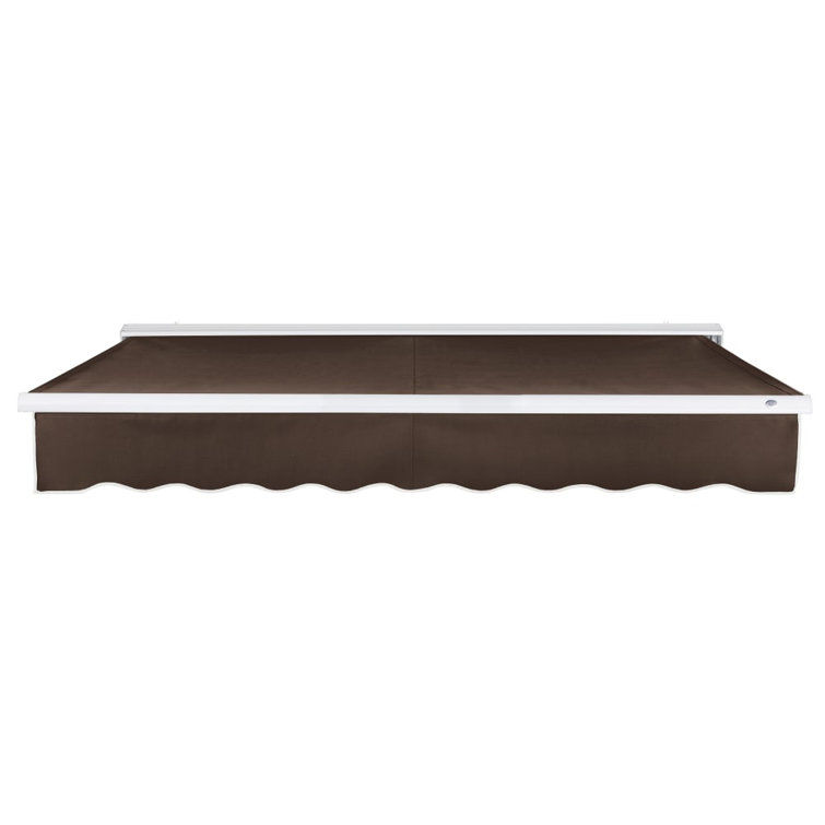 14' Wide Brown Acrylic Manual Retractable Awning with White Frame
