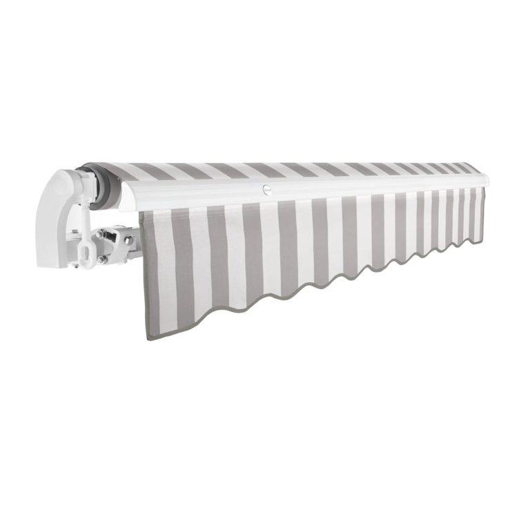 Forest Green and White Stripe Retractable Patio Awning with Aluminum Frame