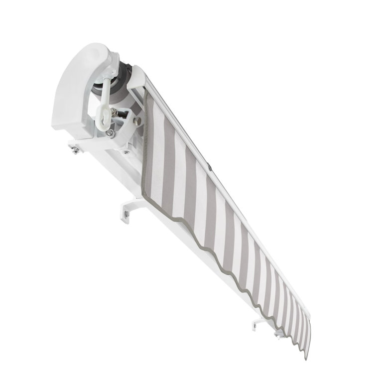 Forest Green and White Stripe Retractable Patio Awning with Aluminum Frame
