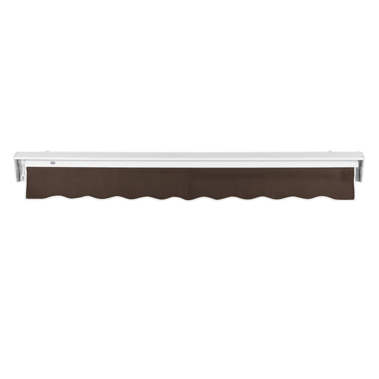 14' Wide Brown Acrylic Manual Retractable Awning with White Frame