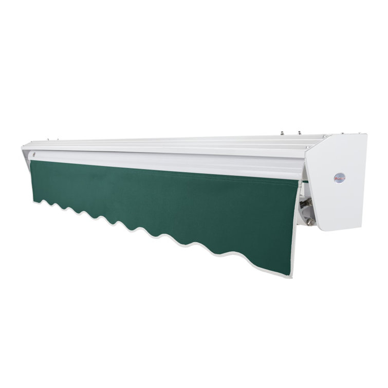 Forest Green Acrylic Motorized Retractable Patio Awning with Aluminum Hood