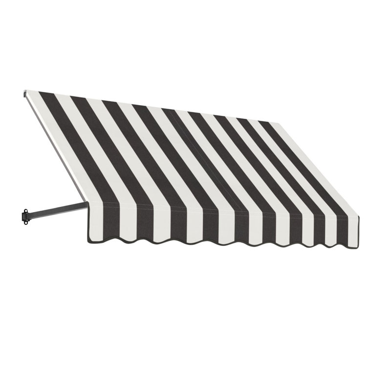 Black and White Striped Acrylic Fabric Fixed Awning with Aluminum Frame