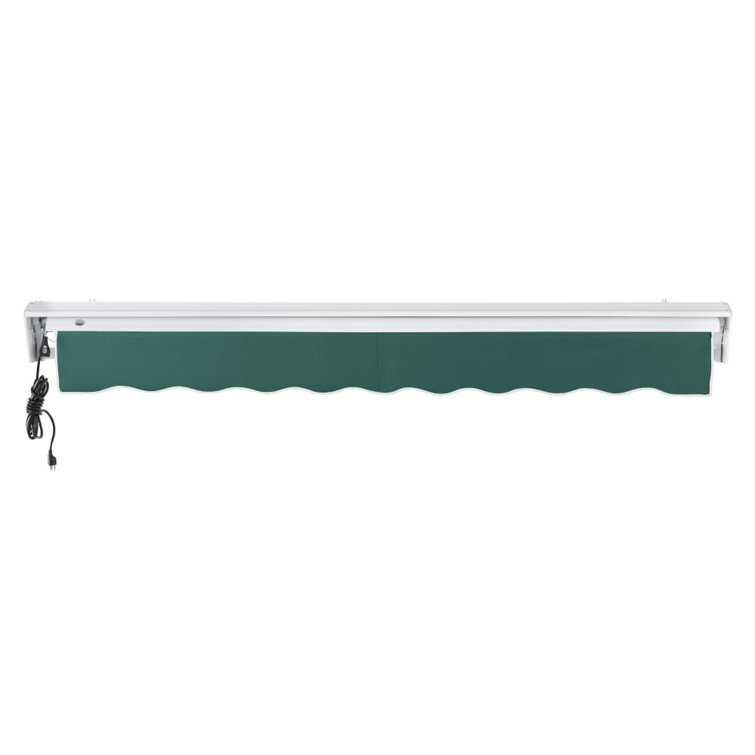 Forest Green Acrylic Motorized Retractable Patio Awning with Aluminum Hood